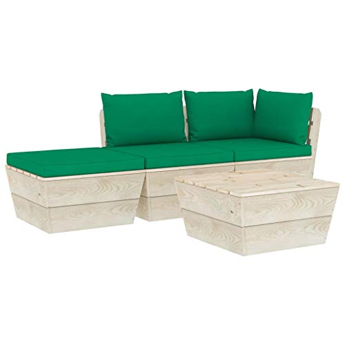 FAMIROSA Set Divani da Giardino su Pallet 4 pz con Cuscini Legno Abete-3437