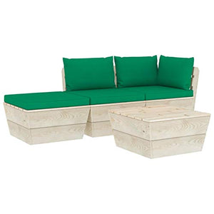 SKM Set Divani da Giardino su Pallet 4 pz con Cuscini Legno Abete (59.6kg) Verde-3437