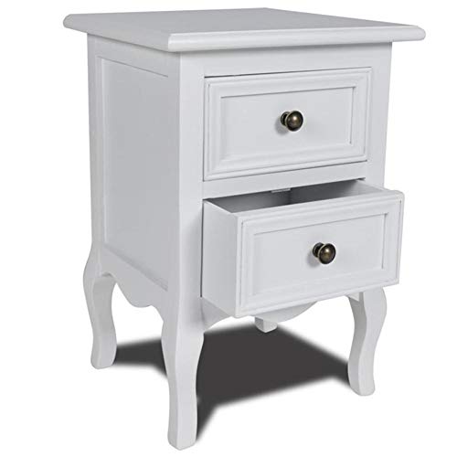 Comodini in MDF con estremità in legno, comodini in legno, comodini in stile vintage, con 2 cassetti, per corridoio, camera da letto, soggiorno, bianco, 34,5 x 30 x 49 cm