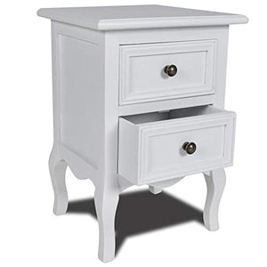 Comodini in MDF con estremità in legno, comodini in legno, comodini in stile vintage, con 2 cassetti, per corridoio, camera da letto, soggiorno, bianco, 34,5 x 30 x 49 cm