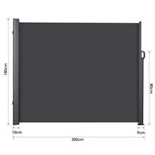 MVPOWER Tenda Laterale, 300 cm x 180 cm Tenda da Sole Laterale, Tenda da Esterni per Privacy, Tenda a Scorrimento Laterale per Protezione da Sole da Giardino/Balcone /Terrazzo,Nero