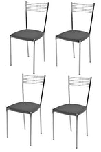 Tommychairs - Set 4 sedie modello Elegance per cucina bar e sala da pranzo, struttura in acciaio cromato e seduta imbottita e rivestita in pelle artificiale colore grigio scuro