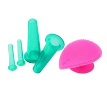 SZYZ 5Pcs Tazze per Massaggio facciale in Vaso per coppettazione in Silicone per Il Viso con Pennello per la Pulizia Verde
