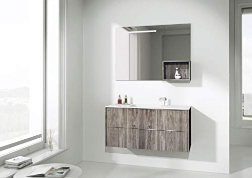 Mobile da bagno abete sabbiato c/lavabo e specchio rett. ,Base con 2 cassetti e top con lavabo integrato, Specchio, Vano a giorno