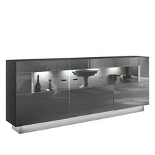 Homeface DENIRA 084-03 - Mobile alto per soggiorno, cassettiera e parte frontale: MDF lucido/antracite/3 porte, 8 scomparti chiusi, 1 scomparto in vetro (L x A x P) 160 x 85 x 43 cm, senza illuminazione a LED, senza decorazione