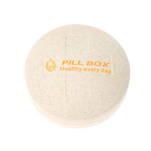 Milisten Porta Organizer per Pillole Portatile con 5 Scomparti Portapillole Tondo Contenitore per Vitamine Supporto per Medicinali per Il Viaggio a Casa Beige