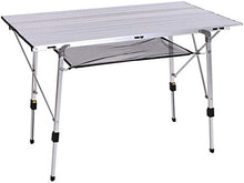 Tavolo da picnic all'aperto Tavolo pieghevole in alluminio regolabile in altezza, lunghezza 1.2M / 3.93FT Desk rotolante leggero da esterno, con rete di stoccaggio inferiore per patio Camping Garden P