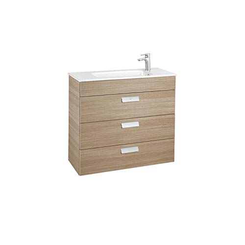 Roca Lavabo + mobile base 3 cassetti Unik Debba, 80 x 36 x 72 cm, colore rovere (rif. A857128155)