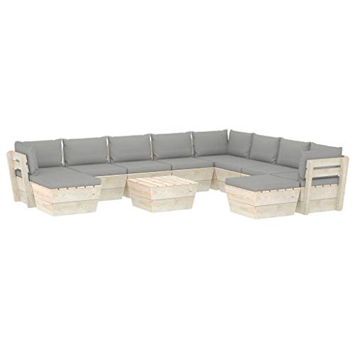 SKM Set Divani da Giardino su Pallet 11 pz con Cuscini Legno Abete (204.7kg) Grigio