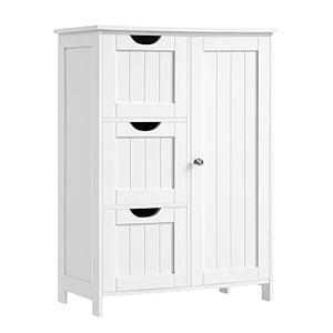 VASAGLE Mobile da Bagno, Mobiletto per Bagno con 3 Cassetti Capienti, Armadietto da Bagno, Ripiano Regolabile, 30 x 60 x 81 cm, Bianco BBC49WT