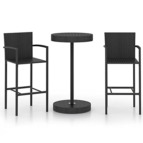 vidaXL Set Bar da Giardino 3 pz con Cuscini Polyrattan Nero