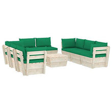 SKM Set Divani da Giardino su Pallet 9 pz con Cuscini Legno Abete (179.1kg) Verde-3653