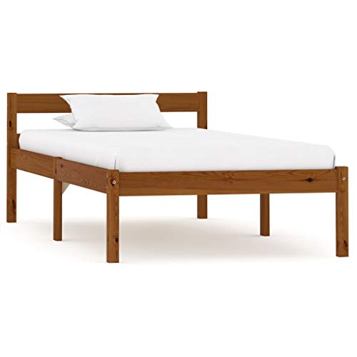 BIGTO - Struttura per letto in legno di pino massello, per camera da letto, colore: Marrone miele, 100 x 200 cm