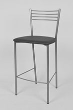 Tommychairs - Set 2 sgabelli alti modello Elena per cucina e bar, struttura in acciaio verniciata colore alluminio e seduta imbottita e rivestita in pelle artificiale colore grigio scuro