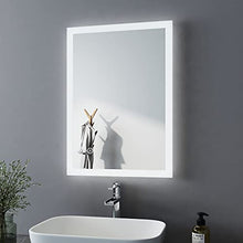 Bath-mann, specchio da bagno a LED, 50 x 70 cm, con illuminazione bianca fredda, specchio da bagno con interruttore touch, senza appannamento, specchio da parete orizzontale o verticale, 6400 K