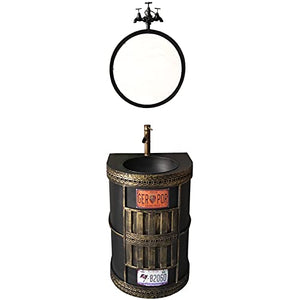 YRRA Stile Industriale Mobile Sottolavabo Mobile Lavabo Bagno, da Pavimento Mobile Bagno con lavabo con lavello e Rubinetto Combinato, Vintage 22,8 x 18,5 x 33,8 Pollici,Bronzo,washbasin + Mirror