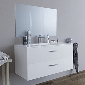 Mobile bagno SOSPESO 100 cm con lavabo in ceramica e specchio con cassetti BIANCO LINDA 8210