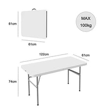 Tavolo Trasportabile, Tavolo Portatile Pieghevole, 122 x 61 cm, Bianco, Pieghevole a metà, Materiale: HDPE, Carico massimo: 100 kg
