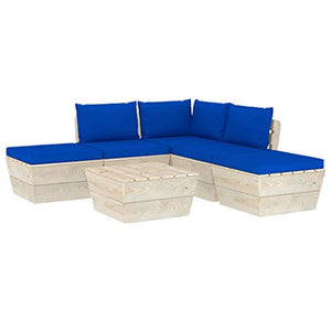 SKM Set Divani da Giardino su Pallet 6 pz con Cuscini Legno Abete (93.1kg) Blu-3502