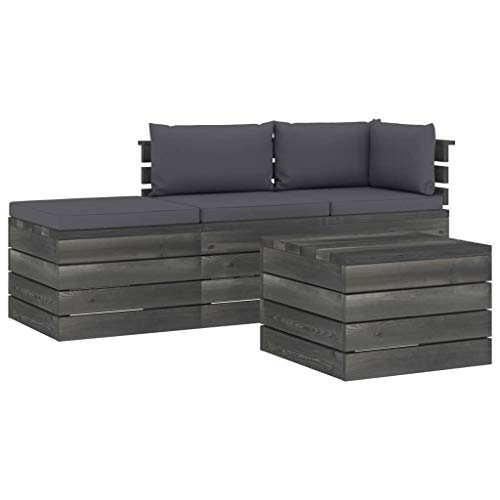 FAMIROSA Set Divani da Giardino su Pallet 4 pz con Cuscini Massello Pino-1779