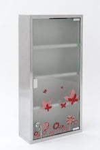 Armadietto per medicinali in acciaio inox e vetro opaco, XXL, 60 cm, con farfalle
