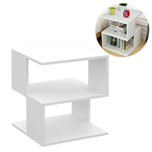 Wakauto Comodino con 2 Ripiani Tavolino Soggiorno Scrivania Quadrata Camera da Letto Comodino per Camera da Letto Casa (Bianco)