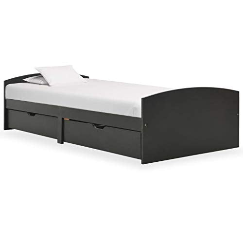 FAMIROSA Giroletto con 2 Cassetti Grigio in Massello di Pino 90x200 cm-2158