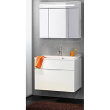 FACKELMANN Set di mobili da bagno Kara 3 pezzi, 80 cm, bianco con lavabo in ceramica e armadietto a specchio a LED
