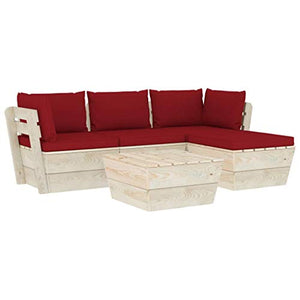 SKM Set Divani da Giardino su Pallet 5 pz con Cuscini Legno Abete (82.2kg) Rosso-3477