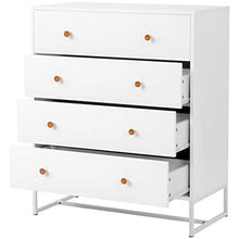 Cassettiera con 4 cassetti, moderna cassettiera laterale con ampio spazio di archiviazione, organizer funzionale con base in metallo per la casa, bianco puro
