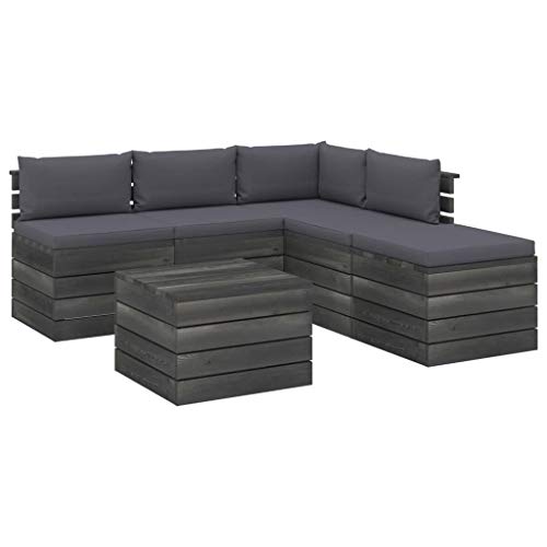 FAMIROSA Set Divani da Giardino su Pallet 6 pz con Cuscini Massello Pino-1923