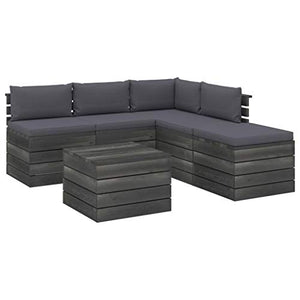 FAMIROSA Set Divani da Giardino su Pallet 6 pz con Cuscini Massello Pino-1923