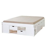 Inter Link Letto matrimoniale con scomparti e cassetti, in vero legno biologico, laccato bianco, larghezza x altezza x profondità: 209 x 48 x 186 cm