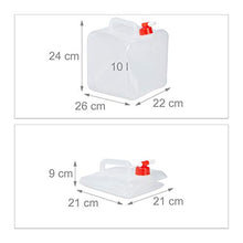 Relaxdays Tanica Pieghevole, Set 4 Contenitori, Rubinetto,Coperchio Svitabile, Manico, BPA-Free, 10 L, Trasparente/Rosso