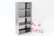 Armadietto per medicinali in acciaio inox e vetro opaco, XXL, 60 cm, con farfalle