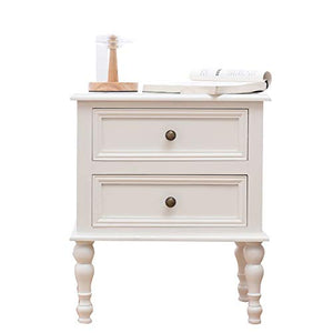 Comodino HAIZHEN Pino con 2 cassetti, Gambe in Metallo Verniciato Bianco Tavolino da Salotto Moderno for Camera da Letto, 45 × 31 × 53 cm