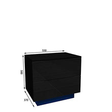 YOLEO Comodino Nero Lucido con LED (55x37x50 cm) / 2 Frontale Cassettiera in Truciolare - Illuminazione a LED - per Camera da Letto, Nero Brillante