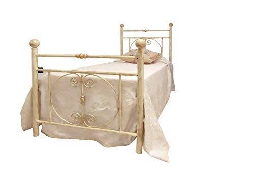 Letto Singolo, in Ferro BATTUTO, Modello Mimosa, Vari Colori Disponibili, 100% Made in Italy (Avorio, Sfumature Oro)