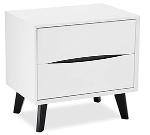 Ibbe Design Comodino con Cassetti Bianco Nero MDF Comodino Letto Stile Scandinavo Moderno Lyon per Soggiorno Camera da Letto, Gambe in Legno Masselo Nero
