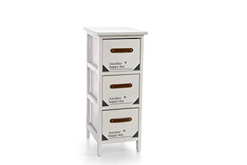 GICOS IMPORT EXPORT SRL Mobile cassettiera in legno colore bianco 3 cassetti decorata 26 * 32 * 62 cm shabby chic EDT-809323