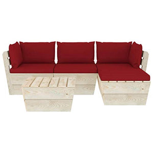 FAMIROSA Set Divani da Giardino su Pallet 5 pz con Cuscini Legno Abete-3477