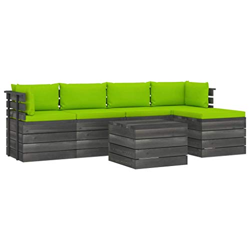 FAMIROSA Set Divani da Giardino su Pallet 6 pz con Cuscini Massello Pino-1874
