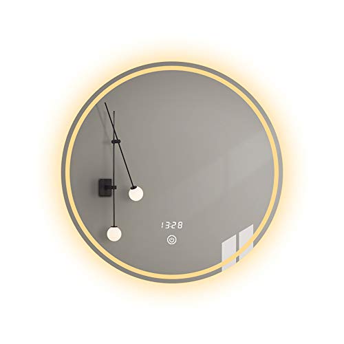 Specchio da bagno specchio luminoso a led intelligente specchio rotondo specchio da trucco con specchio da trucco leggero specchio da bagno oscuramento continuo singolo tocco disappannamento con tem