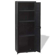 Cikonielf Armadio Alto da Esterno Impermeabile 65 x 38 x 171 cm Armadietto da Giardino con 2 Porte e 3 Ripiani Regolabili Ventilati,Armadio da Balcone in PP,Nero