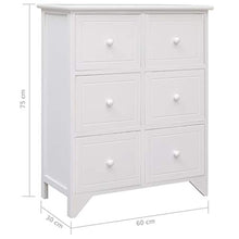 Lasamot Mobile Laterale con 6 cassetti Credenza Armadio di stoccaggio Armadio Hall per Soggiorno Camera da Letto Bianco Stile 2 60x30x75cm Legno di paulonia