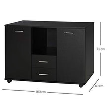Vinsetto Armadietto Multifunzionale per l'Ufficio con Ruote a 360°, per Stampanti e Fascicoli, in Legno Nero 100x40x71cm