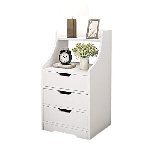 Comodino Stabile Domestica di Montaggio di Legno Solido Tre cassetti Selvaggio Locker Arrotondato Solid Edge Camera 37X30X71cm Piedi Soggiorno Corridoio FANJIANI (Color : White)