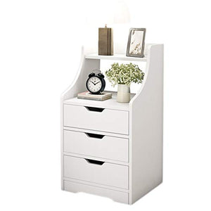 Comodino Stabile Domestica di Montaggio di Legno Solido Tre cassetti Selvaggio Locker Arrotondato Solid Edge Camera 37X30X71cm Piedi Soggiorno Corridoio FANJIANI (Color : White)