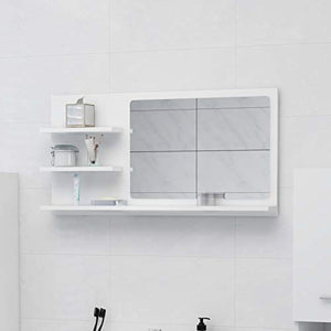 Festnight Specchio da Bagno, Specchio per Bagno da Parete, Specchio Bagno con Mensole 90x10,5x45 cm in Truciolato Bianco