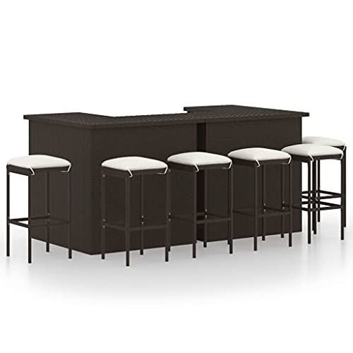 vidaXL Set da Bar da Giardino 8 pz con Cuscini in Polyrattan Marrone